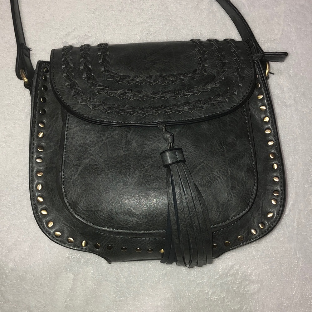 Francesca’s Grey Studded Tassel Purse